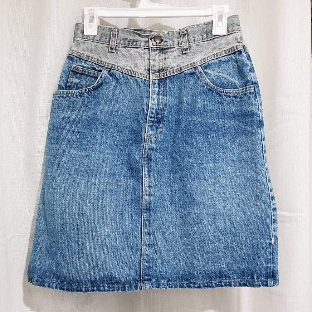 Vintage Color Block Denim Skirt
